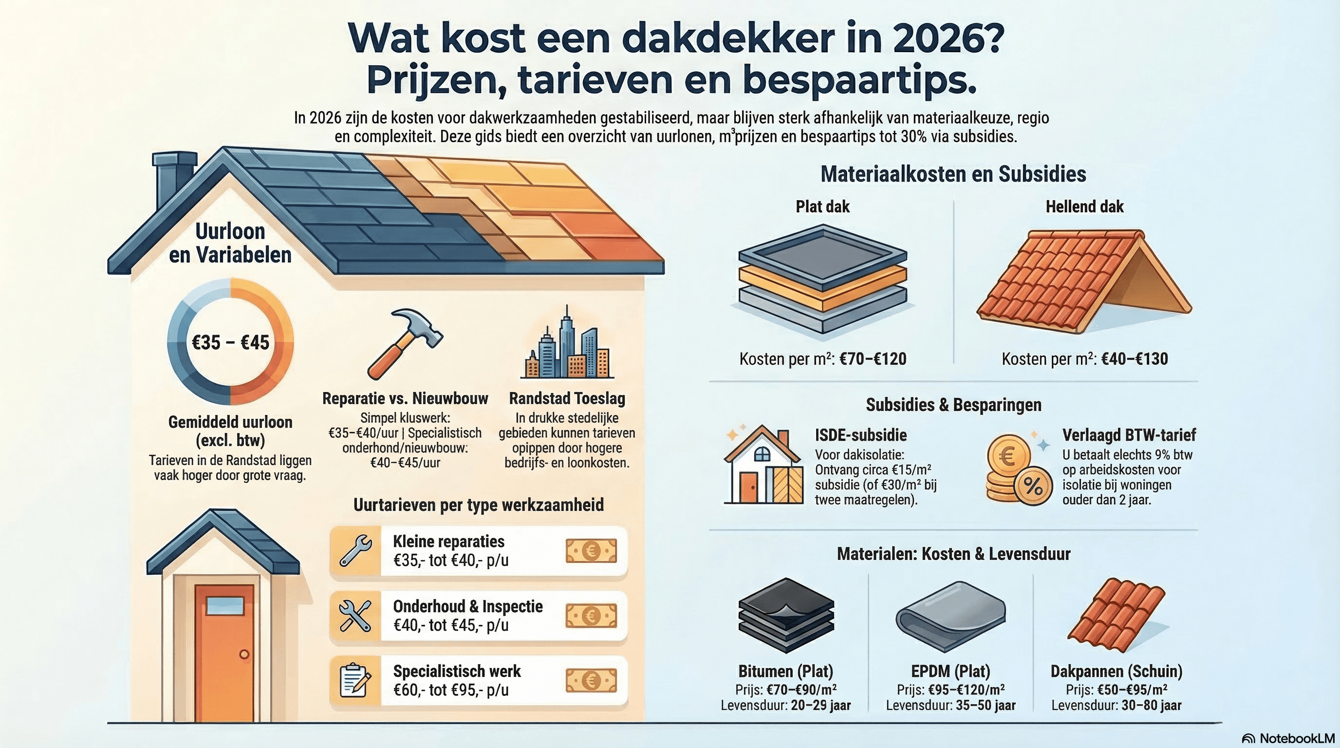 Hoeveel kost een dakdekker in 2026? Prijzen, tarieven en wat u kunt verwachten